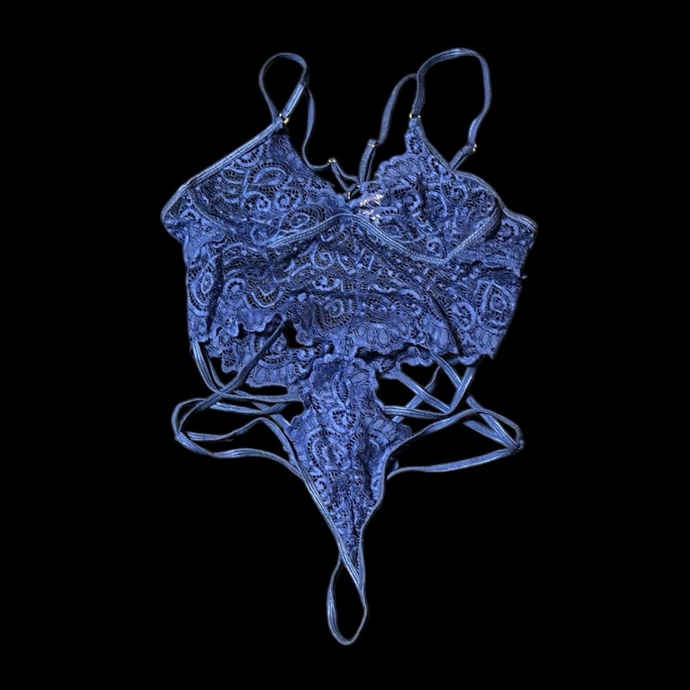 Lace Blue Lingerie One piece strappy size large feminine